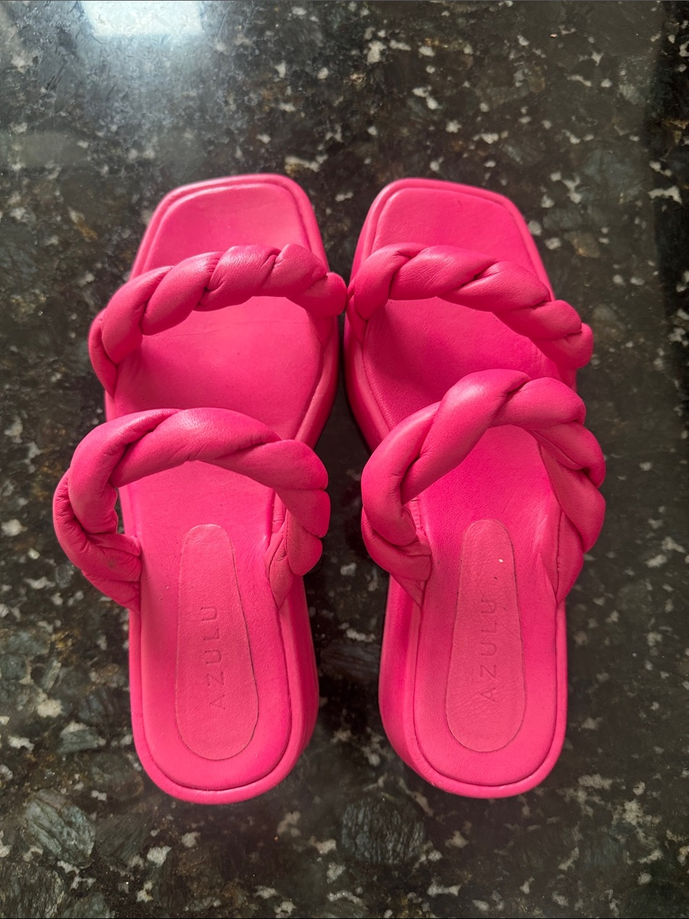Azulu Braided Double-Strap Slide Sandals in Bright Pink